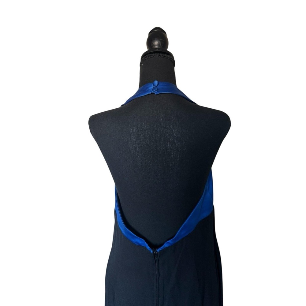 Halter Maxi Dress Blue Black Beaded Pearl Accent Formal Vintage Prom Y2K 32" wst - Picture 3 of 10